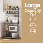 Étagère de Boulangerie Hutch avec Prise de Courant, Support de Micro-ondes 14 Crochets, Bar à Café Réglable, Étagère de Rangement de Cuisine, 40 x 80 x 170 cm