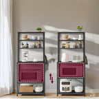Étagère de Boulangerie Hutch avec Prise de Courant, Support de Micro-ondes 14 Crochets, Bar à Café Réglable, Étagère de Rangement de Cuisine, 40 x 80 x 170 cm
