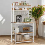 Étagère de Boulangerie Hutch avec Prise de Courant, Support de Micro-ondes 14 Crochets, Bar à Café Réglable, Étagère de Rangement de Cuisine, 40 x 80 x 170 cm