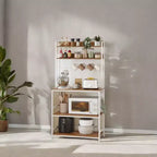 Étagère de Boulangerie Hutch avec Prise de Courant, Support de Micro-ondes 14 Crochets, Bar à Café Réglable, Étagère de Rangement de Cuisine, 40 x 80 x 170 cm