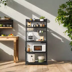 Étagère de Boulangerie Hutch avec Prise de Courant, Support de Micro-ondes 14 Crochets, Bar à Café Réglable, Étagère de Rangement de Cuisine, 40 x 80 x 170 cm
