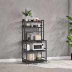 Hutch Bakers Rack with Power Outlet, 14 Hooks Microwave Stand, Adjustable Coffee Bar , Kitchen Storage Shelf, 15.7 x 31.5 x 66.9 Inches