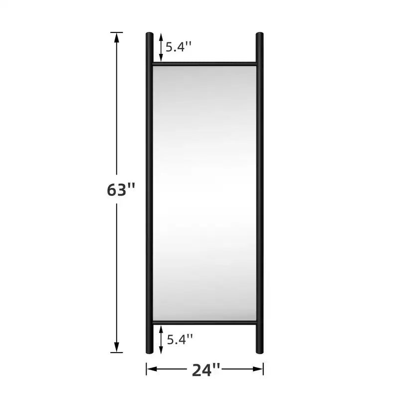 Miroir psyché rectangulaire en bois avec cadre noir, 160x60x2 cm