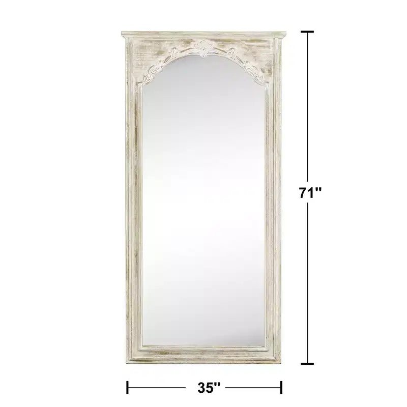 Miroir sur pied rectangulaire en bois massif blanc 180x90x4cm (sans support)