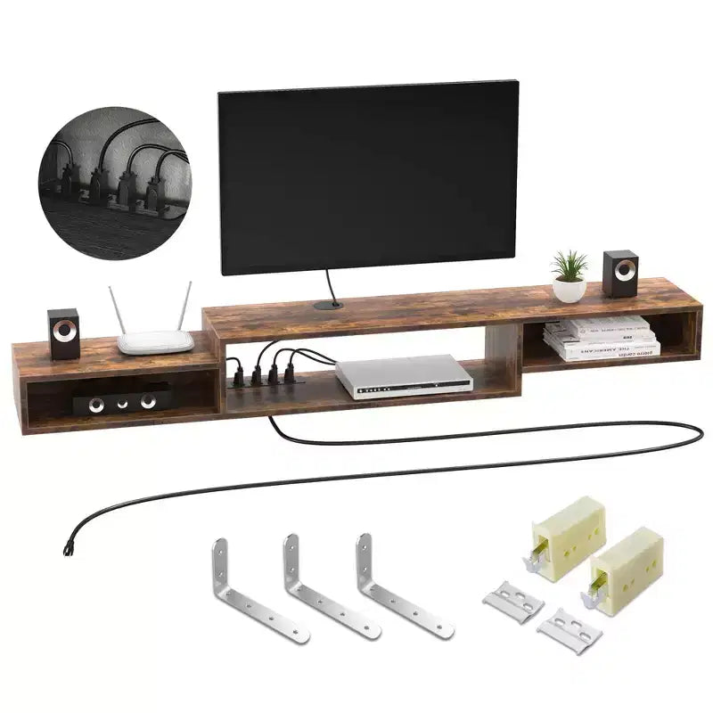 Floating TV Stand for TVs up to 60 Rustic Brown - Hausource:Media Console Shelf with Power Outlet