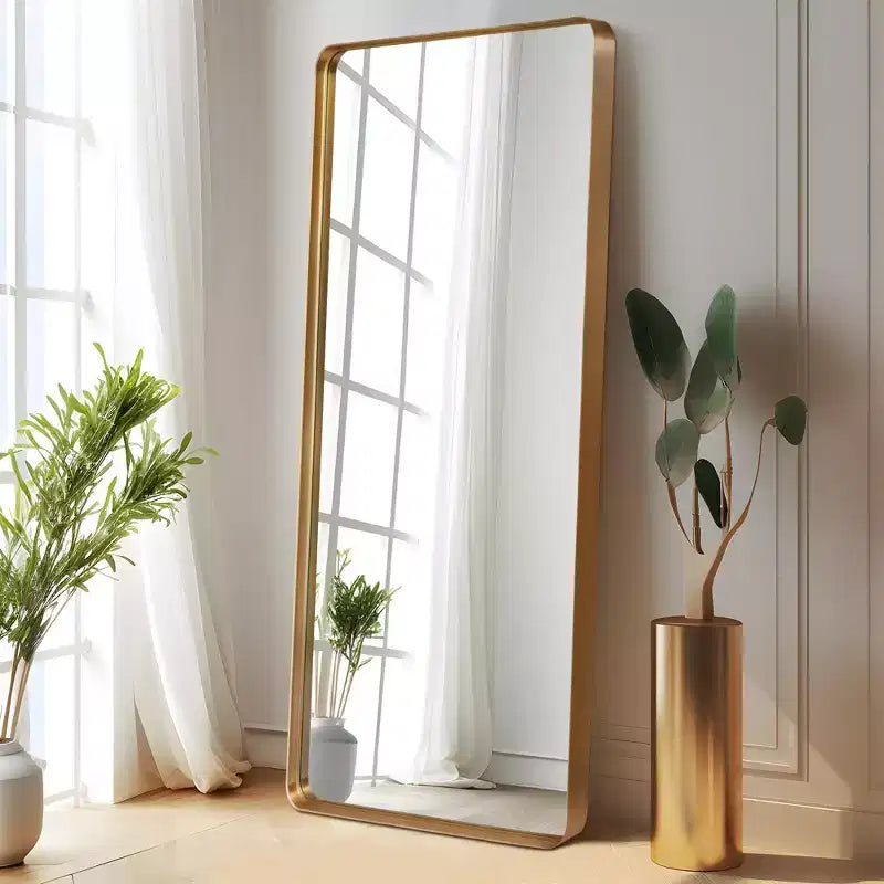 Modern Full Body Mirror: Aluminum, Rounded Rectangle, 162 x 53cm