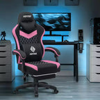 Hoffree Chaise de massage de jeu en tissu respirant Chaise de bureau PC ergonomique avec haut-parleur Bluetooth et repose-pieds