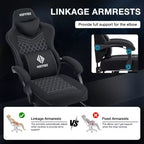 Hoffree Chaise de massage de jeu en tissu respirant Chaise de bureau PC ergonomique avec haut-parleur Bluetooth et repose-pieds