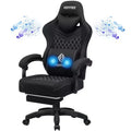 Hoffree Chaise de massage de jeu en tissu respirant Chaise de bureau PC ergonomique avec haut-parleur Bluetooth et repose-pieds