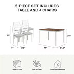 DHP Reila Table de salle à manger 5 pièces en bois, blanc/noyer