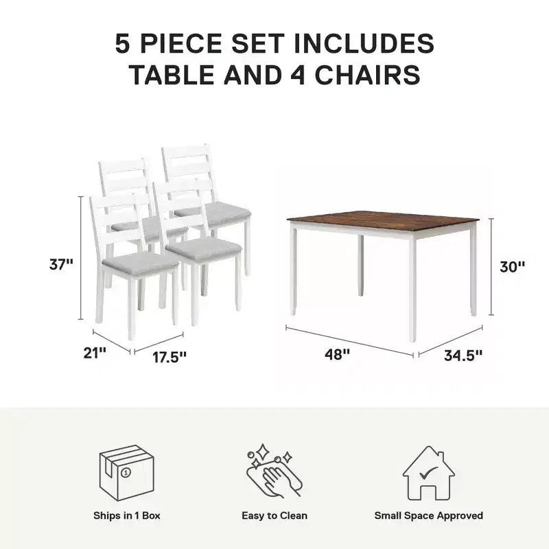 DHP Reila Table de salle à manger 5 pièces en bois, blanc/noyer