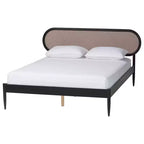 Ensemble de chambre 4 pièces Shirin queen en tissu beige et bois noir de style milieu de siècle Baxton Studio