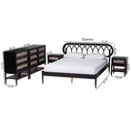 Ensemble de chambre à coucher 5 pièces Florica Art déco en bois noir Queen de Baxton Studio