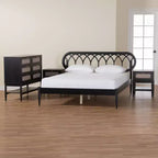 Ensemble de chambre à coucher 4 pièces Florica Art déco noir en bois pour grand lit avec deux tables de chevet de Baxton Studio