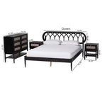 Ensemble de chambre à coucher 4 pièces Florica Art déco noir en bois pour grand lit avec deux tables de chevet de Baxton Studio