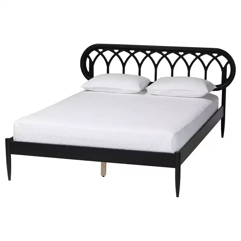 Ensemble de chambre à coucher 4 pièces Florica Art déco noir en bois pour grand lit avec deux tables de chevet de Baxton Studio