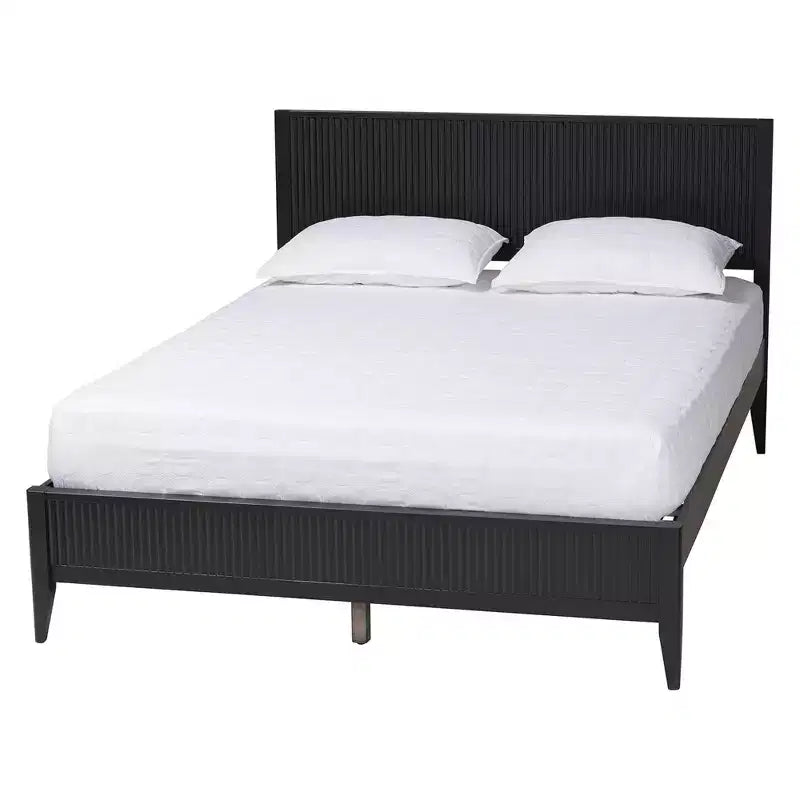 Ensemble de chambre à coucher 4 pièces Primrose de Baxton Studio en bois cannelé noir d'inspiration milieu de siècle