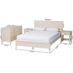 Ensemble de chambre 4 pièces Baxton Studio Primrose, ivoire, en bois cannelé de style milieu de siècle