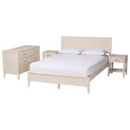 Ensemble de chambre 4 pièces Baxton Studio Primrose, ivoire, en bois cannelé de style milieu de siècle