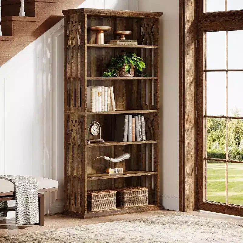 Bibliothèque en bois Lantine à 6 niveaux, 190,5 cm de hauteur, grandes étagères de présentation autoportantes, étagère à livres