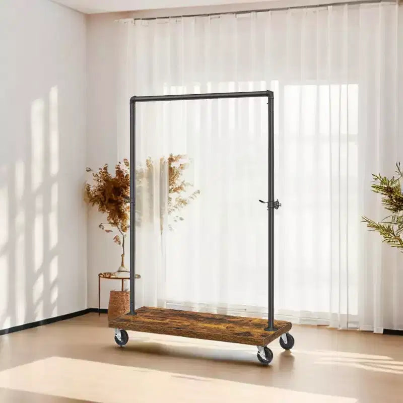 LEDREM Portant à Vêtements Roulant avec Étagère, Portant Robuste Style Tuyau Industriel pour Chambre à Coucher, Buanderie, Présentation Commerciale
