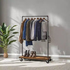 LEDREM Portant à Vêtements Roulant avec Étagère, Portant Robuste Style Tuyau Industriel pour Chambre à Coucher, Buanderie, Présentation Commerciale
