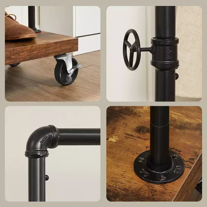 LEDREM Portant à Vêtements Roulant avec Étagère, Portant Robuste Style Tuyau Industriel pour Chambre à Coucher, Buanderie, Présentation Commerciale