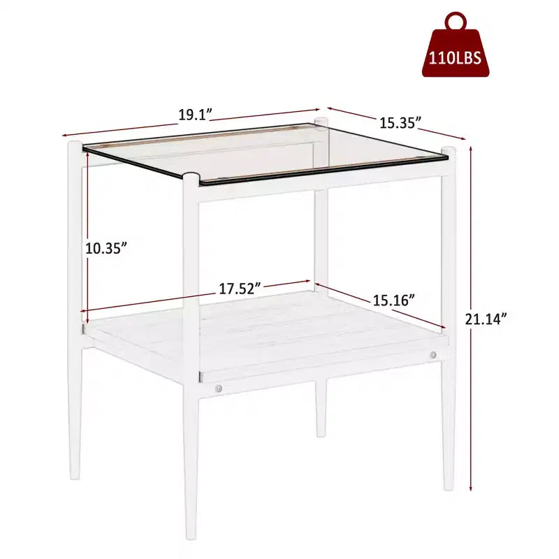 MAYEERTY Lot de 2 tables d'appoint rectangulaires avec plateau en verre trempé, pour salon, verre marron