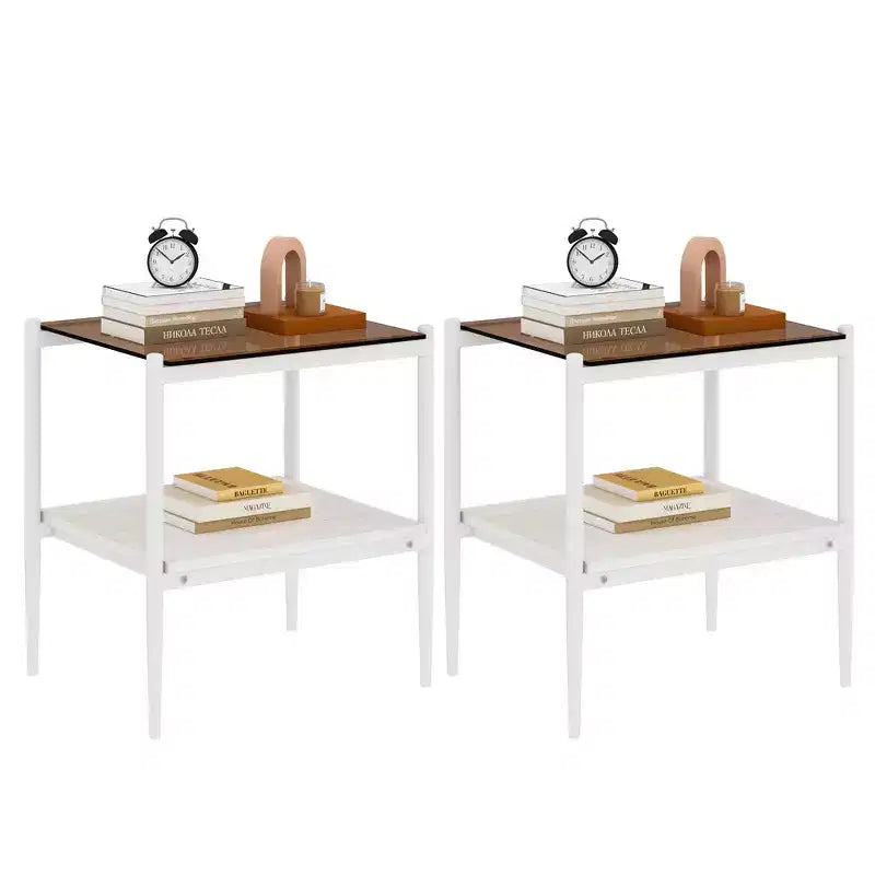 MAYEERTY Lot de 2 tables d'appoint rectangulaires avec plateau en verre trempé, pour salon, verre marron