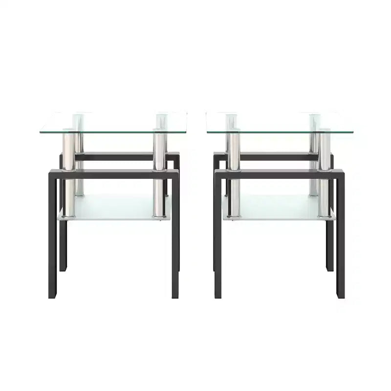 MAYEERTY Table d'appoint moderne en verre trempé, table d'appoint carrée pour salon et chambre à coucher, lot de 2, transparent