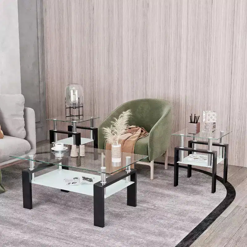 MAYEERTY Table d'appoint moderne en verre trempé, table d'appoint carrée pour salon et chambre à coucher, lot de 2, transparent