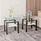 MAYEERTY Table d'appoint moderne en verre trempé, table d'appoint carrée pour salon et chambre à coucher, lot de 2, transparent