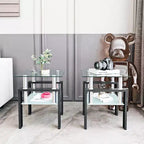 MAYEERTY Table d'appoint moderne en verre trempé, table d'appoint carrée pour salon et chambre à coucher, lot de 2, transparent