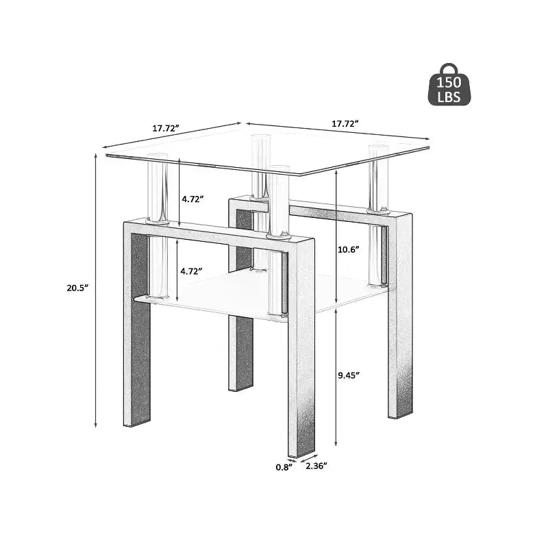 MAYEERTY Table d'appoint moderne en verre trempé, table d'appoint carrée pour salon et chambre à coucher, lot de 2, transparent