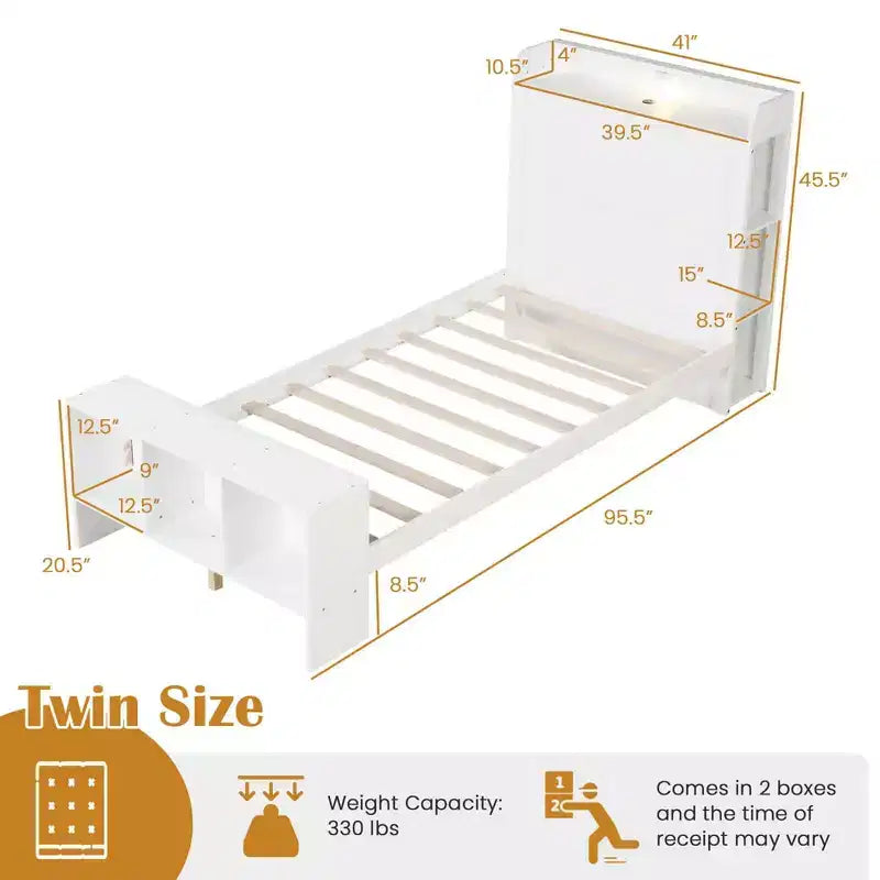 Cadre de lit double/complet Costway avec tête de lit et pied de lit de rangement, cadre de lit LED avec 2 ports USB