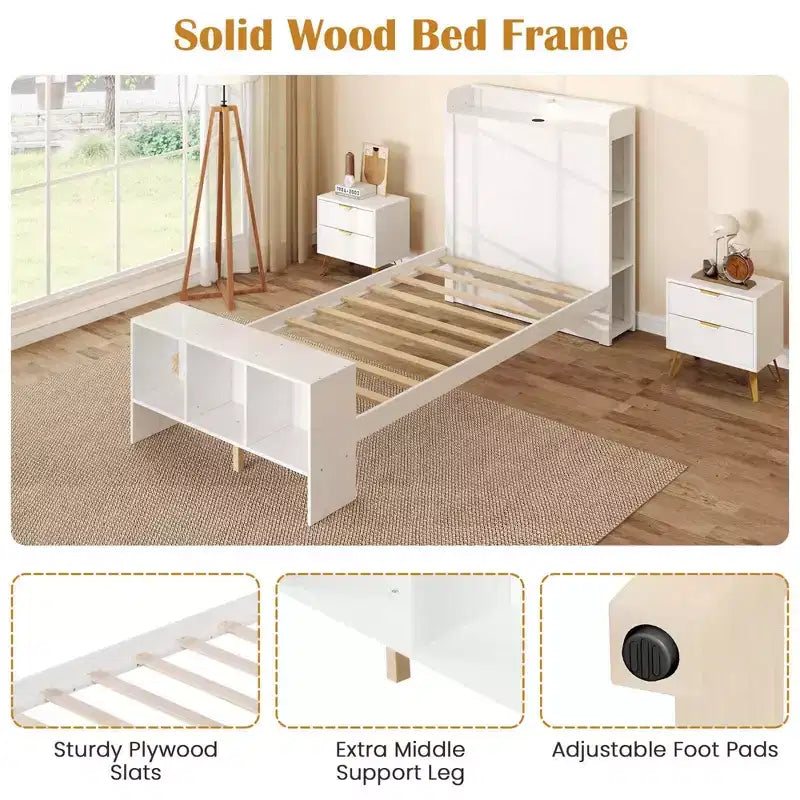 Cadre de lit double/complet Costway avec tête de lit et pied de lit de rangement, cadre de lit LED avec 2 ports USB