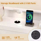 Cadre de lit double/complet Costway avec tête de lit et pied de lit de rangement, cadre de lit LED avec 2 ports USB