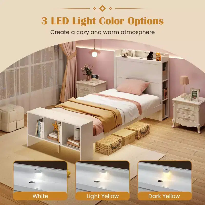 Cadre de lit double/complet Costway avec tête de lit et pied de lit de rangement, cadre de lit LED avec 2 ports USB
