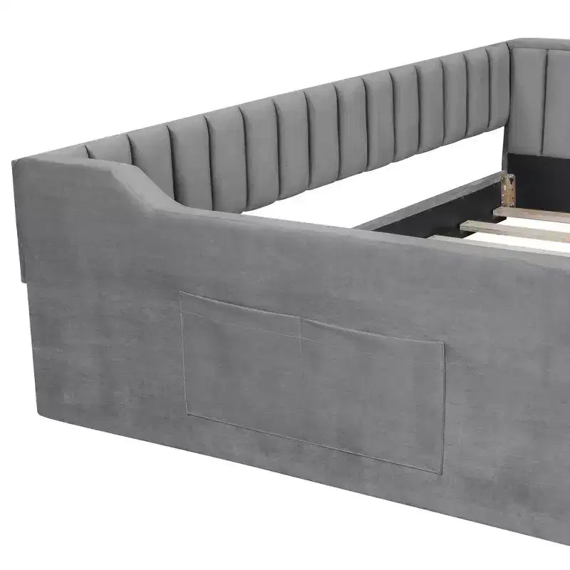 Lit de repos rembourré en velours taille Twin XL/Full XL avec poches de rangement latérales - ModernLuxe