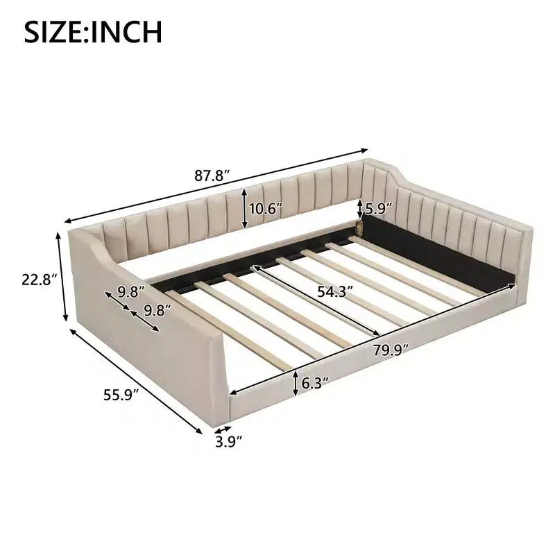 Lit de repos rembourré en velours taille Twin XL/Full XL avec poches de rangement latérales - ModernLuxe