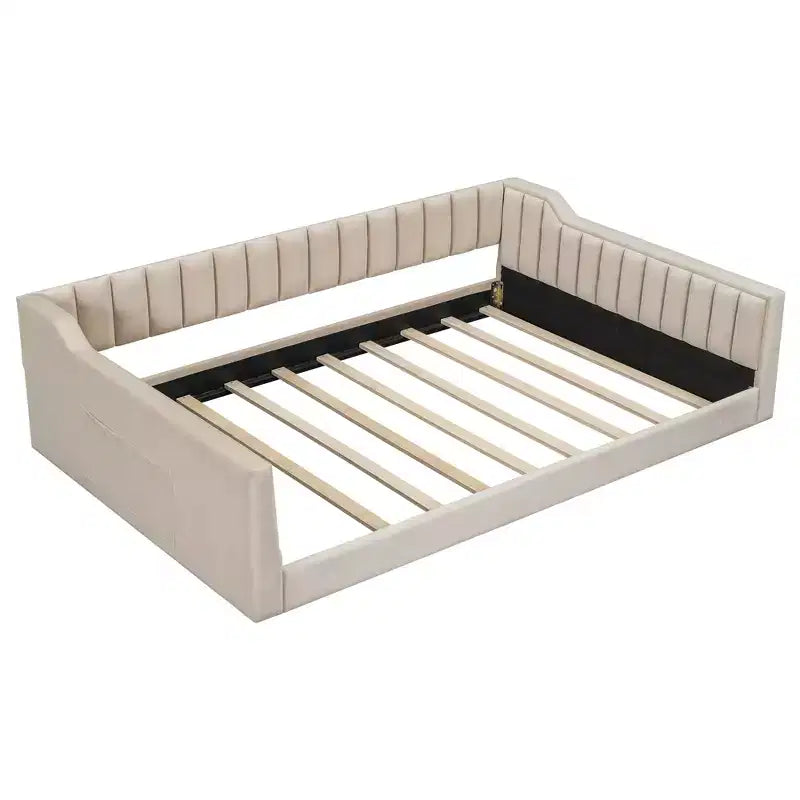 Lit de repos rembourré en velours taille Twin XL/Full XL avec poches de rangement latérales - ModernLuxe