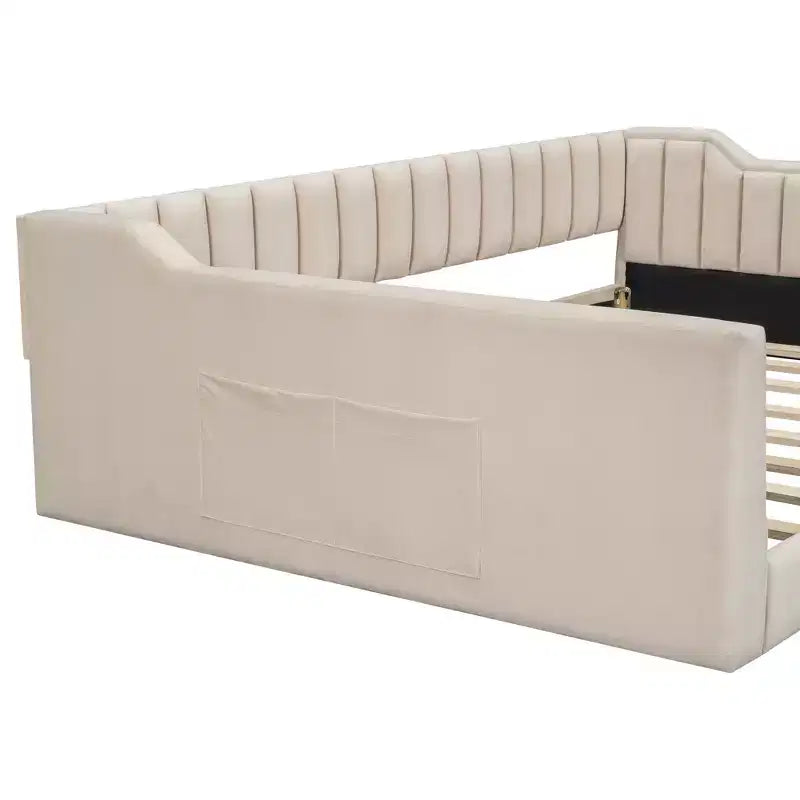 Lit de repos rembourré en velours taille Twin XL/Full XL avec poches de rangement latérales - ModernLuxe