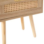 MAYEERTY Table d'appoint en rotin, Table de chevet moderne avec tiroir et pieds en bois massif, Table d'appoint pour salon, chambre à coucher, Naturel
