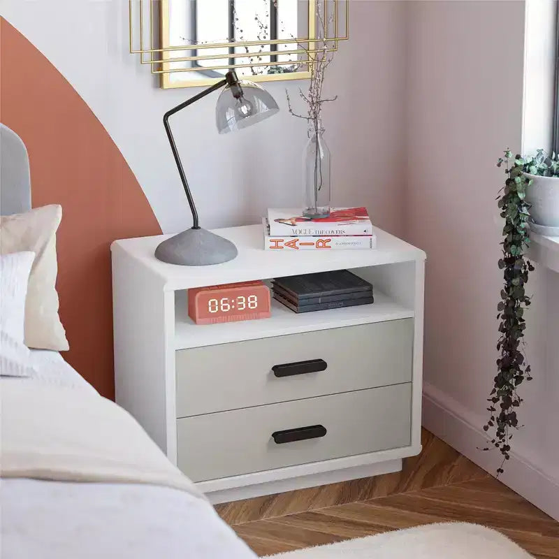 Table de chevet à 2 tiroirs Valencia CosmoLiving by Cosmopolitan, Taupe et Blanc
