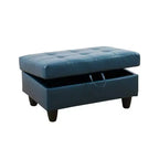 Canapé sectionnel en similicuir semi-PU bleu - Design moderne en L, coussins capitonnés, pouf de rangement, décoration intérieure contemporaine