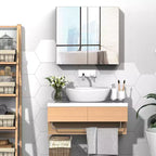 Bathroom Mirrored Cabinet, 24x22 Steel Frame Medicine Cabinet, Wall-Mounted Storage Organizer with Double Doors