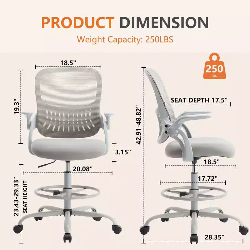 Chaise de bureau haute pour utilisation avec un bureau debout, dotée d'un repose-pieds réglable, hauteur comptoir