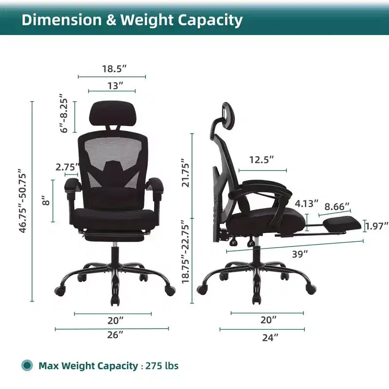 Fauteuil de bureau pivotant ergonomique avec repose-pieds rétractable, oreiller de soutien lombaire et accoudoirs rembourrés
