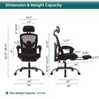 Fauteuil de bureau pivotant ergonomique avec repose-pieds rétractable, oreiller de soutien lombaire et accoudoirs rembourrés