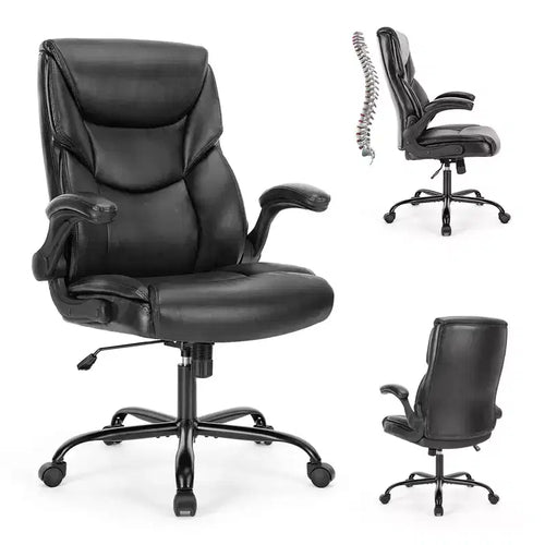 Adjustable Flip-up Armrest PU Leather Office Chair with Lumbar Support and Strong Metal Base
